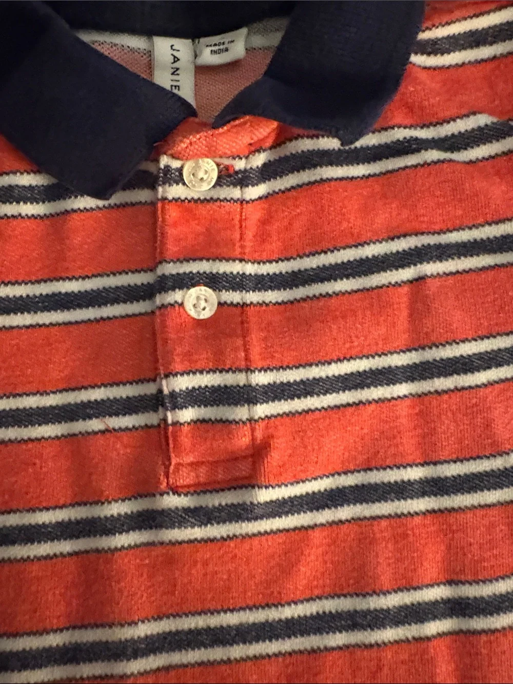 Janie & Jack Red and Navy blue Stripe Polo Shirt with Navy Collar
